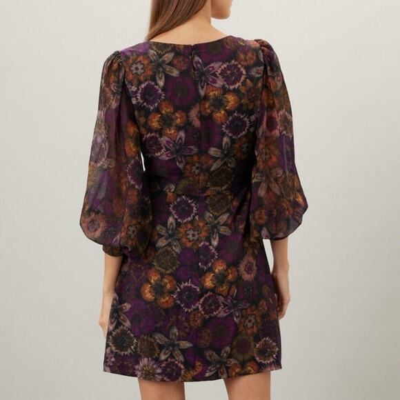 SLATE & WILLOW Dark Fairy Deep Florals Mini Dress. Sheer Balloon Sleeves - Sz 14 - Picture 3 of 7